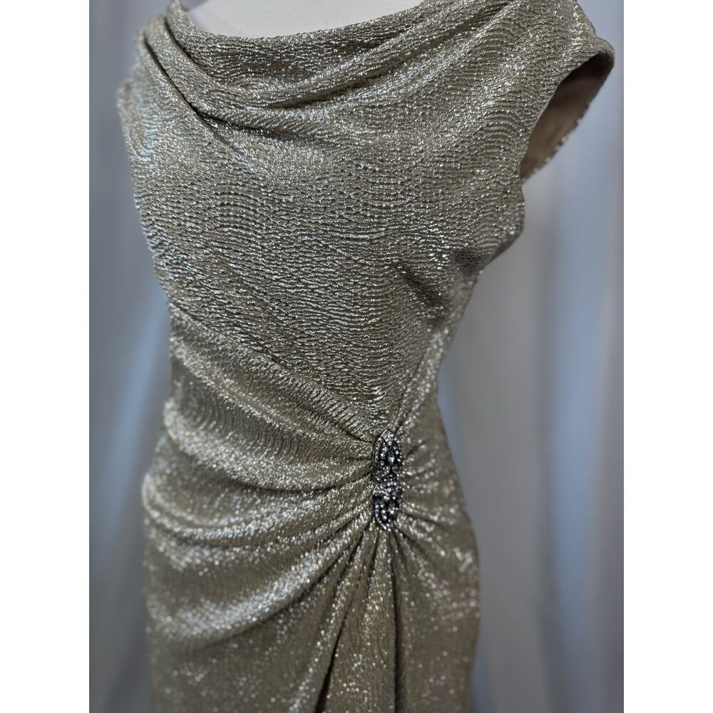 Lauren Ralph Lauren Gold Metallic Cowl Neck Ruched Dress 6 Wedding Guest Event - Picture 10 of 16
